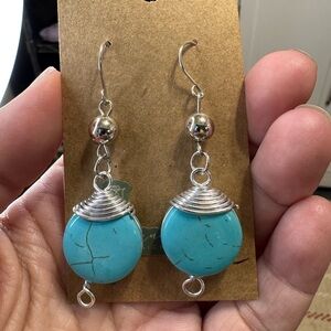 Silver and Blue Artisanal Earrings with Spiral Design